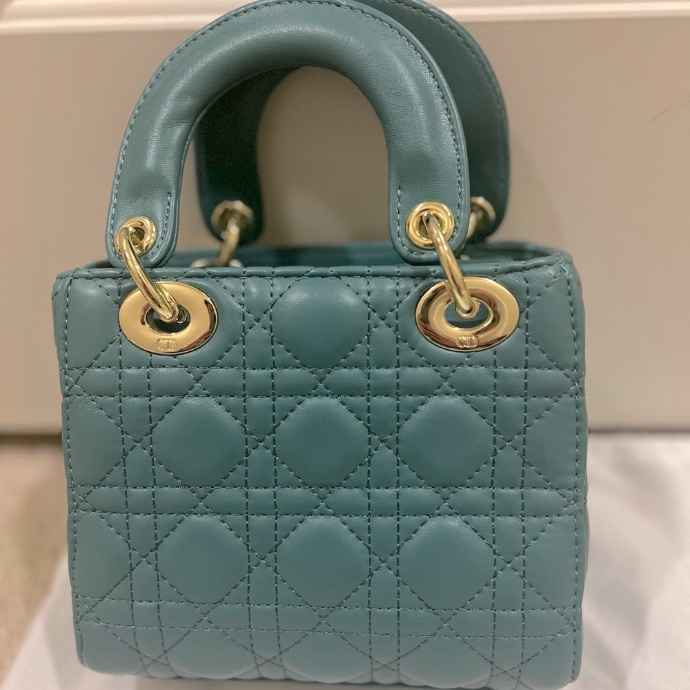 Teal Green Quilted Mini Bag with Gold Accents - Picture 3 of 4